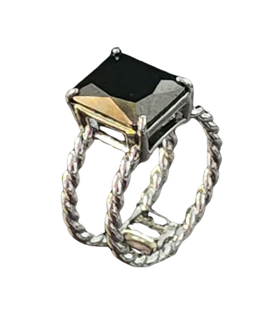 Black ring, Double rope ring band  18k black plated gold. Boldness for Her