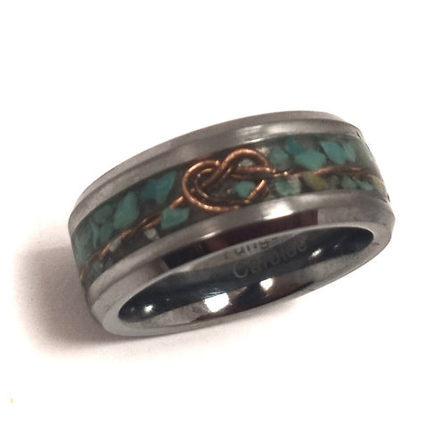 Boldness TEEN - Exotic Tungsten Ring Band. Aqua " Path Way "