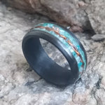 Boldness SINGLE ADULT- Exotic Black Carbon Fiber Ring Band. "Deep Ocean"