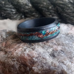 Boldness SINGLE ADULT- Exotic Black Carbon Fiber Ring Band. "Deep Ocean"
