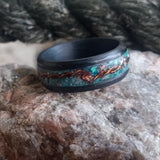 Boldness SINGLE ADULT- Exotic Black Carbon Fiber Ring Band. "Deep Ocean"